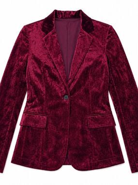 Maroon Crushed Velvet Blazer Size M Single Button Lined Holiday Evening